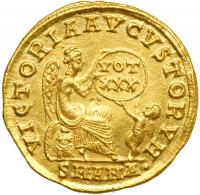 Constantine I, the Great, AD 307-337. Gold Solidus (4.41 g) minted posthumously at Antioch, c. late AD 337. EF - 2