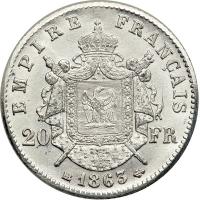 France. Platinum 20 Francs, 1863-BB. UNC - 2