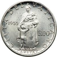 Italian States - Papal/Roman States. Platinum 100 Lire, 1955. BU - 2