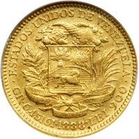 Venezuela. 20 Bolivares, 1888. ANACS AU50 - 2