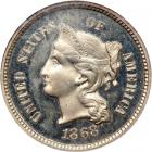 1868 Pattern Three Cents. Nickel, plain edge. NGC PF65