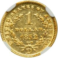 1852-D $1 Gold Liberty. NGC AU55 - 2