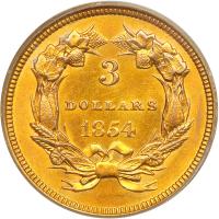 WITHDRAWN - 1854 $3 Gold. PCGS MS62 - 2