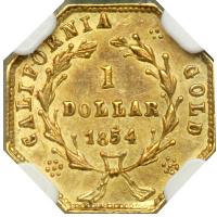 1854 Dollar Octagonal Liberty. BG-532 Low Rarity 4. NGC MS62 - 2