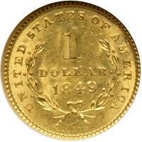 1849 $1 Gold Liberty. Open wreath. NGC MS61 - 2