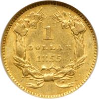 1855 $1 Gold Indian. NGC AU58 - 2