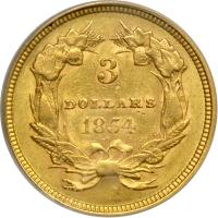 1854 $3 Gold. PCGS AU55 - 2