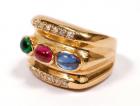 Lady's Sapphire, Ruby, Emerald, Colorless Stone, 18k Yellow Gold Ring