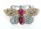 Ruby, Diamond, 18K Rose & White Gold Butterfly Brooch