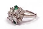 Lady's Diamond, Emerald, Platinum Cluster Ring