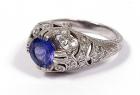 Lady's Art Deco Diamond, Platinum, Sapphire Ring