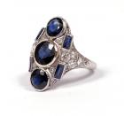 Lady's Art Deco Sapphire, Diamonds, Platinum Ring