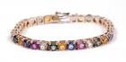 Multi Colored Sapphire, 14K Yellow Gold Straight Line Bracelet