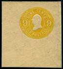 Envelope, 1865, 9¢ lemon on buff, 9¢ orange on buff and 9¢ orange yellow on buff. XF-Sup