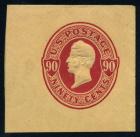 U.S. Envelope, 1870, 90¢ carmine, 90¢ carmine on amber and 90¢ carmine on cream. VF-XF