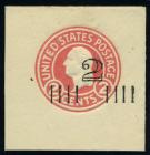 Envelope, 1920, 2¢ on 2¢ carmine, die 1. XF-Sup