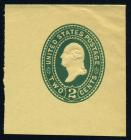 U.S. Envelope, 1887, 2¢ green on amber manila, die 3. XF-Sup