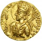 Kushan Kingdom of India. Huvishka, AD 126-164. Gold Dinar (7.93 g). EF