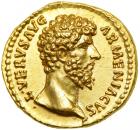 Lucius Verus, AD 161-169. Gold Aureus (7.32 g) minted at Rome, Dec. AD 163-Dec. 164. MS