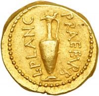 Julius Caesar, d. 44 BC. Gold Aureus (8.07 g) minted at Rome by moneyer L. Plancus, 45 BC - 2