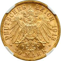 German States - Hamburg. 20 Marks, 1913-J. NGC MS65 - 2