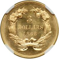 1866 $3 Gold. NGC MS65 - 2