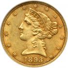 1893-CC $5 Liberty. PCGS AU58