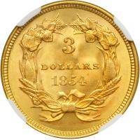 1854 $3 Gold. NGC MS66 - 2