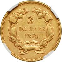 1874 $3 Gold. NGC EF - 2
