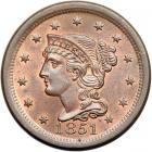 1851 N-1 R3 Base of first 1 Repunched MS63.