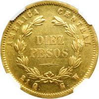 Costa Rica. 10 Pesos, 1876-GW. NGC AU55 - 2