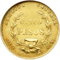 Costa Rica. 5 Pesos, 1867-GW. NGC AU55 - 2