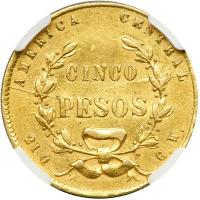 Costa Rica. 5 Pesos, 1869-GW. NGC AU50 - 2