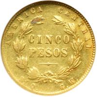 Costa Rica. 5 Pesos, 1873-GW. NGC AU55 - 2