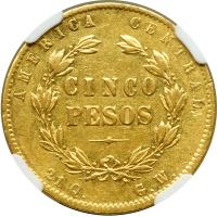 Costa Rica. 5 Pesos, 1875-GW. NGC AU55 - 2