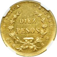 Costa Rica. 10 Pesos, 1872-GW. NGC EF45 - 2