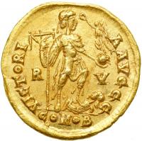 Honorius, AD 393-423. Gold Solidus (4.46 g) minted at Ravenna after AD 402. AEF - 2