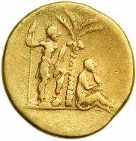 Judaea Capta Coinage. Titus, AD 79-81. Gold Aureus (7.08 g) minted at Rome as Caesar by Vespasian, AD 72-73. VF - 2