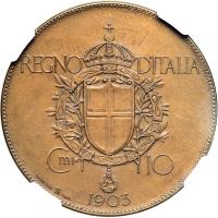 Italy. Pattern Bronze 10 Centismi, 1903-R. NGC PF65 - 2