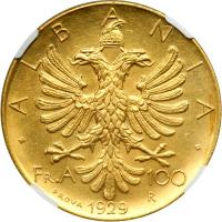Albania. Prova 100 Franga Ari, 1929-R. NGC AU58 - 2