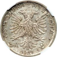 Albania. Prova 2 Franga Ari, 1927-R. NGC MS65 - 2