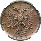 Albania. Prova 2 Qindar Ari, 1935-R. NGC MS64