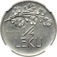 Albania. Prova &frac14; Lek, 1926-R. NGC MS65 - 2