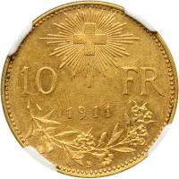 Switzerland. 10 Francs, 1911-B. NGC AU58 - 2