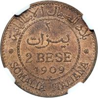 Italian Colonies - Italian Somaliland. Prova 2 Bese, 1909-R. NGC MS65 - 2