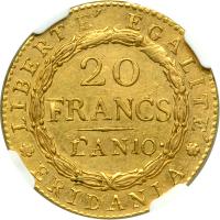 Italian States - Piedmont. 20 Lire. L'AN 10 (1801). NGC AU53 - 2