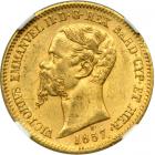 Italian States - Sardinia. 20 Lire, 1857-B. NGC AU58