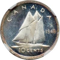 Canada. 10 Cents, 1948. NGC MS64 - 2