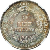 Italian States - Lombardy. 5 Lire, 1848-M. NGC MS61 - 2