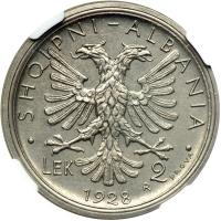 Albania. Prova 2 Lek, 1928-R. NGC MS65 - 2